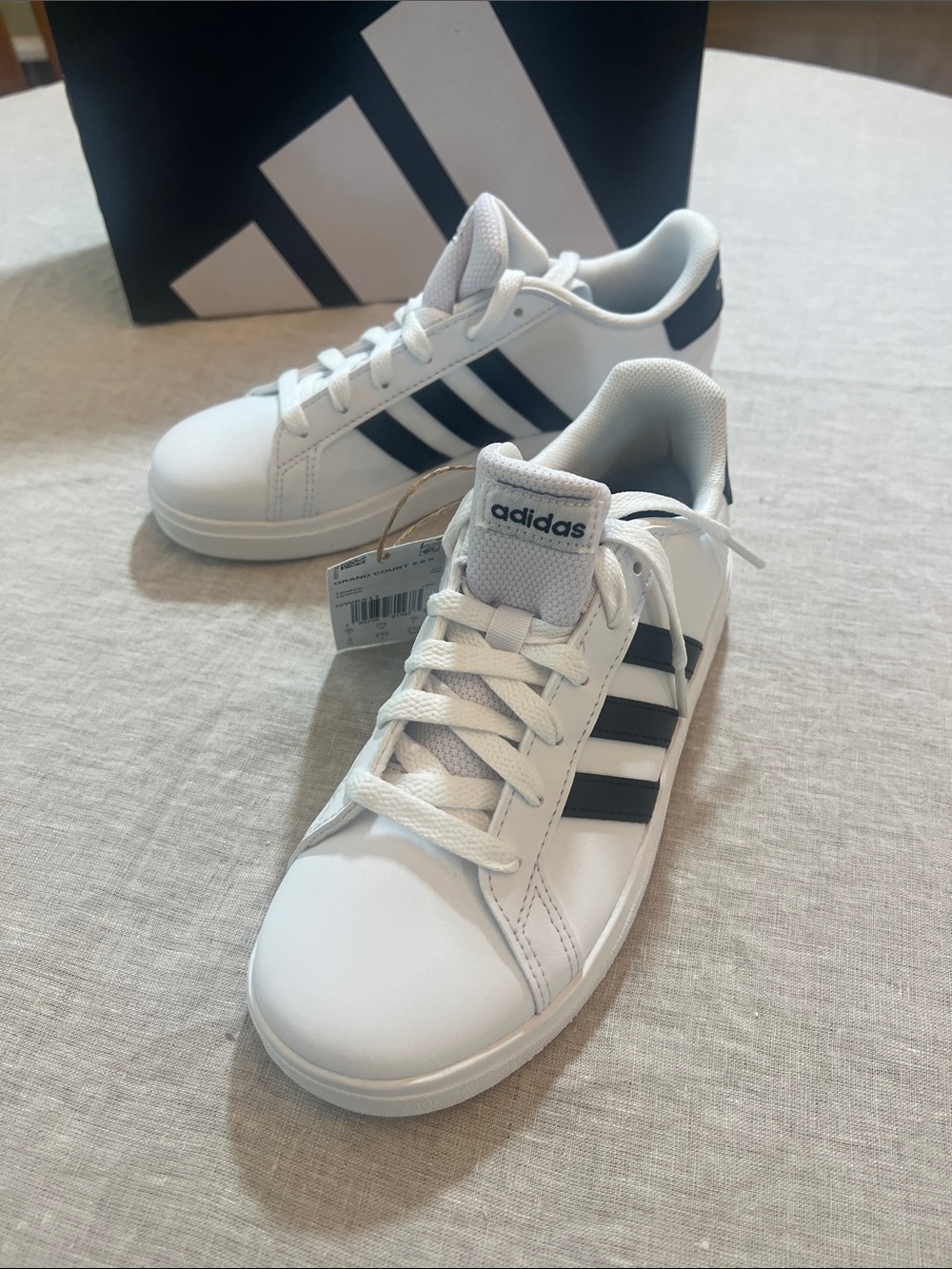 adidas Kids White Sneakers with Black Stripes